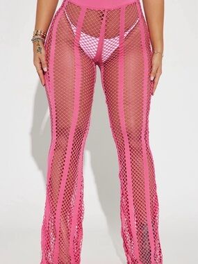 Fashion Nova Hot Pink Fishnet Flare Pants